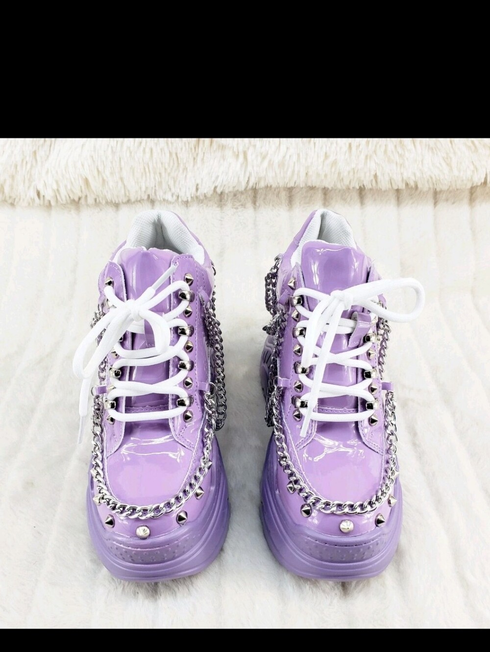 WTF By Anthony Wang Lilac Patent Sneakers Chain Studded Hidden Wedge 7.5 NWOT - Picture 6 of 14